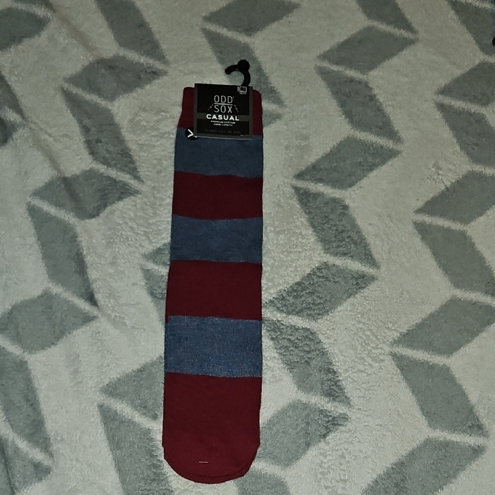 ODD SOX Men Casual Premium Cotton Crew Length Striped Heathered Blue Maroon Sock